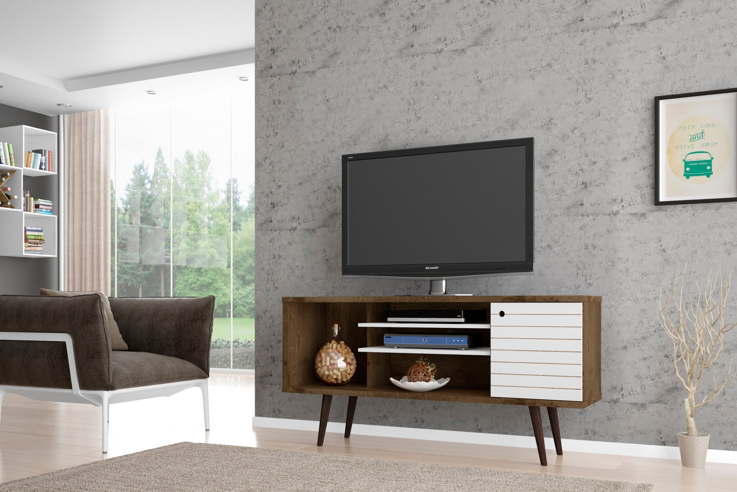 TV Stand in Rustic Brown and White