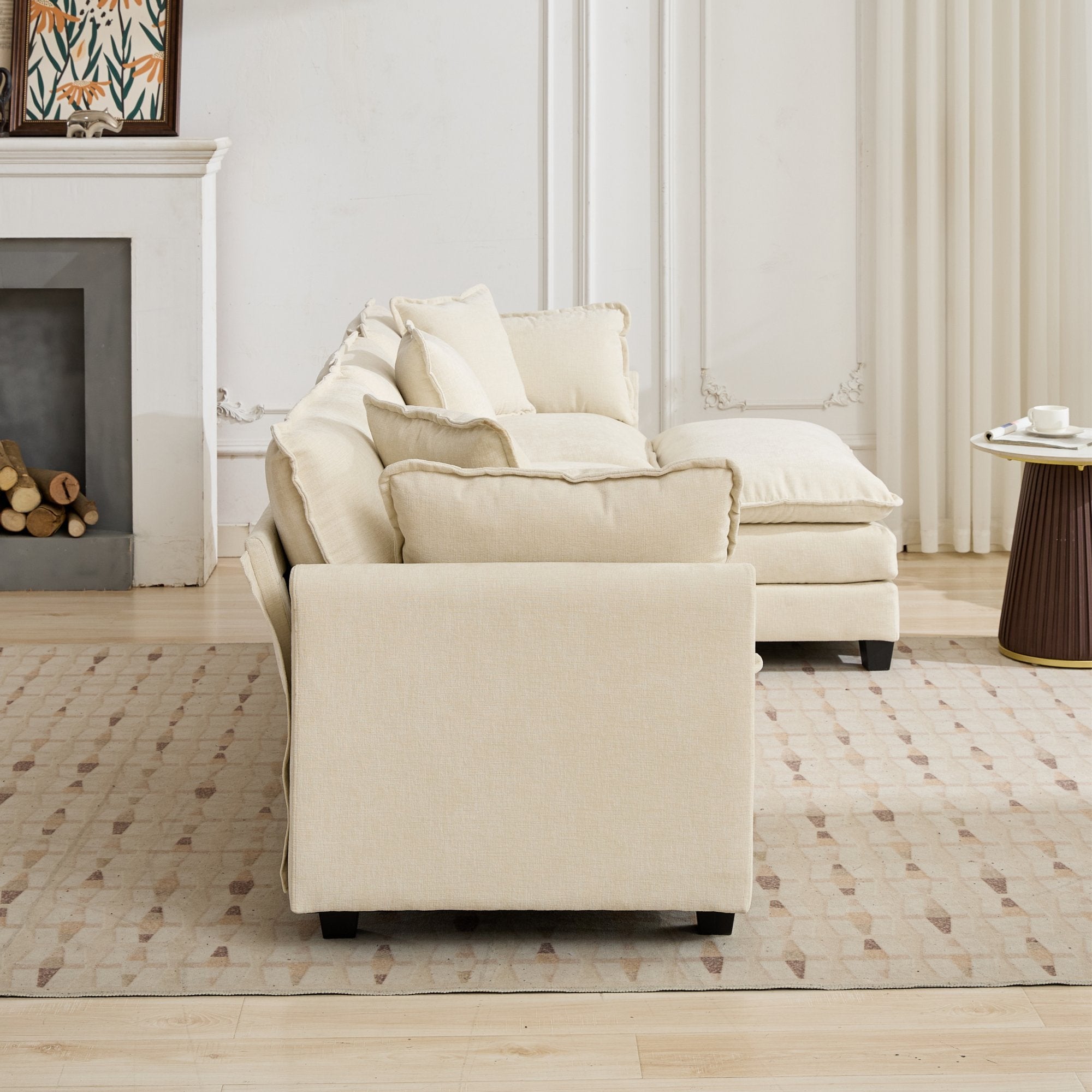 Cloud Sofa two Seats the cushion on the armrest not included , Modern Sectional Couch, for Apartment, Comfy Double Layer Upholstered Seat Cushion, Breathable Chenille Fabric, Beige,SW504ABG