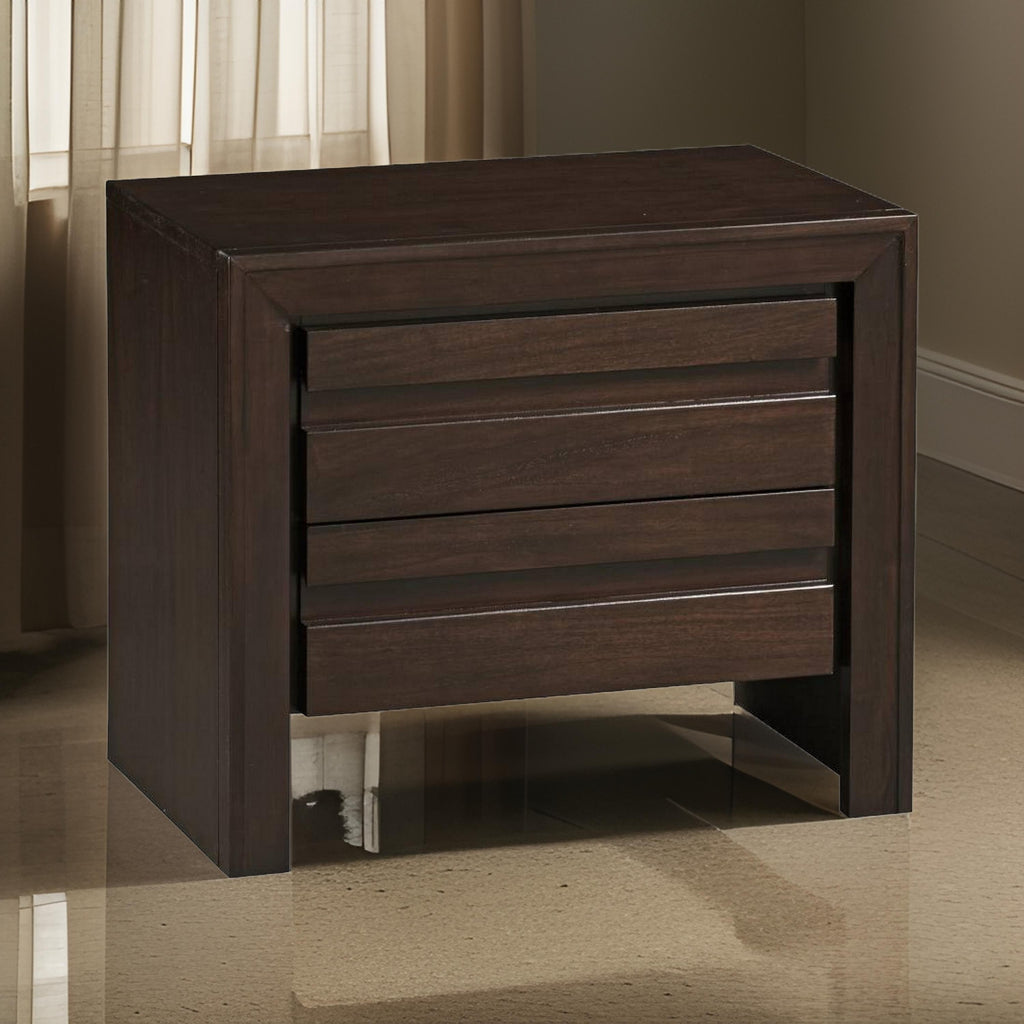Wooden Nightstand with Two Drawers, Brown