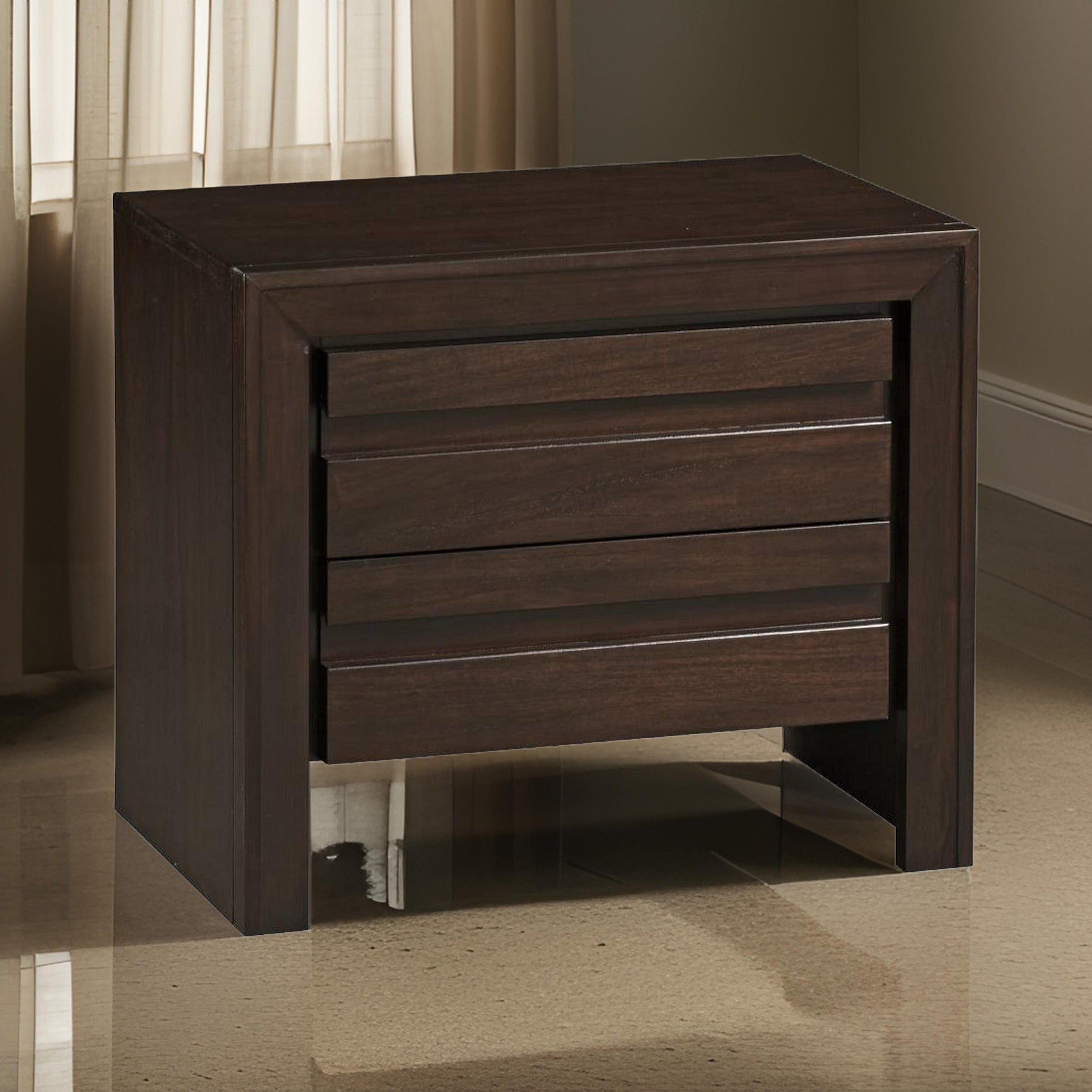 Wooden Nightstand with Two Drawers, Brown