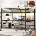Metal Queen Size Loft Bed with Power Outlet and LED Lighted, Space Saving, Noise Reduced, Black