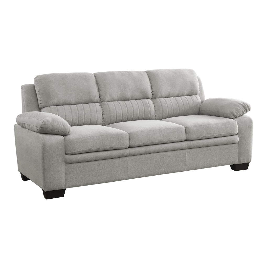 Modern Living Room 2pc Sofa Set Plush Comfortable Sofa Loveseat Set Gray Textured Fabric Channel Tufting Solid Wood Frame Furniture