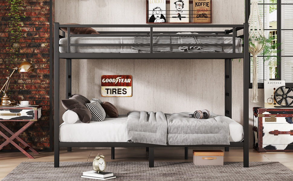 Metal Queen over Queen Bunk Bed for Teens and Adults,Space Saving Noise Reduced No Box Spring Needed, Black