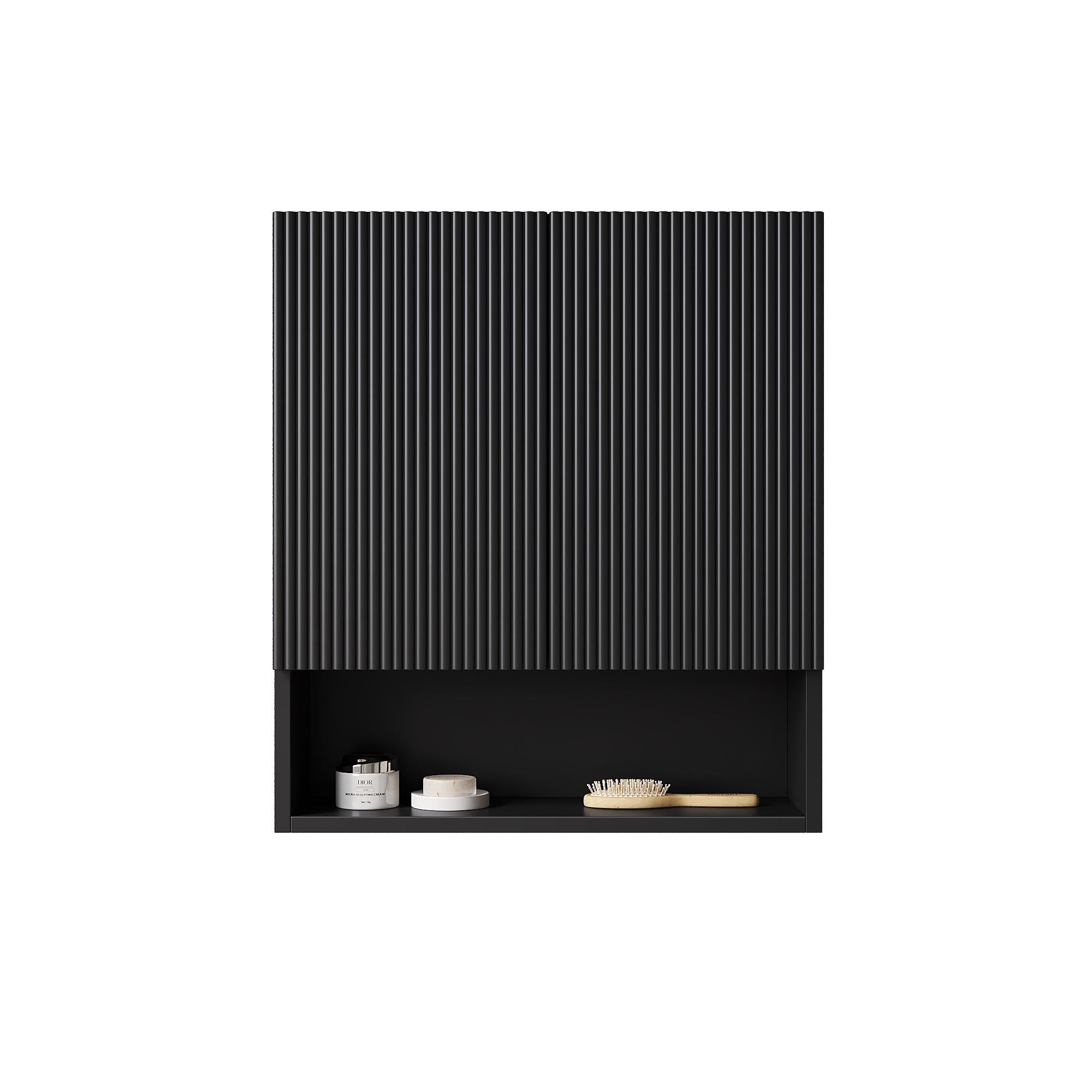 TOBI 26" Wall Mounted Striped Bathroom Cabinet, with Doors, Shelf and Open Storage Compartment Over The Toilet Storage Cabinet for Bathroom, Kitchen, Laundry Room, Black Color