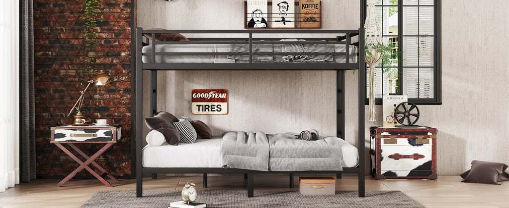 Metal Queen over Queen Bunk Bed for Teens and Adults,Space Saving Noise Reduced No Box Spring Needed, Black