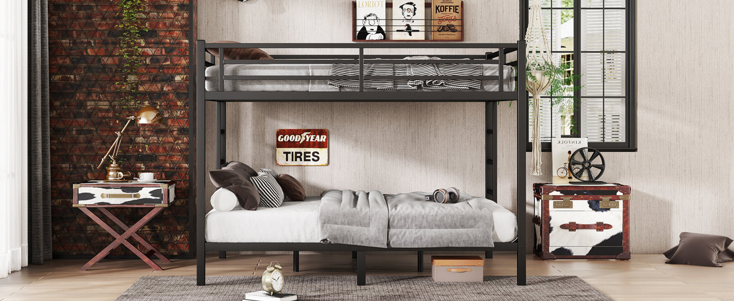 Metal Queen over Queen Bunk Bed for Teens and Adults,Space Saving Noise Reduced No Box Spring Needed, Black