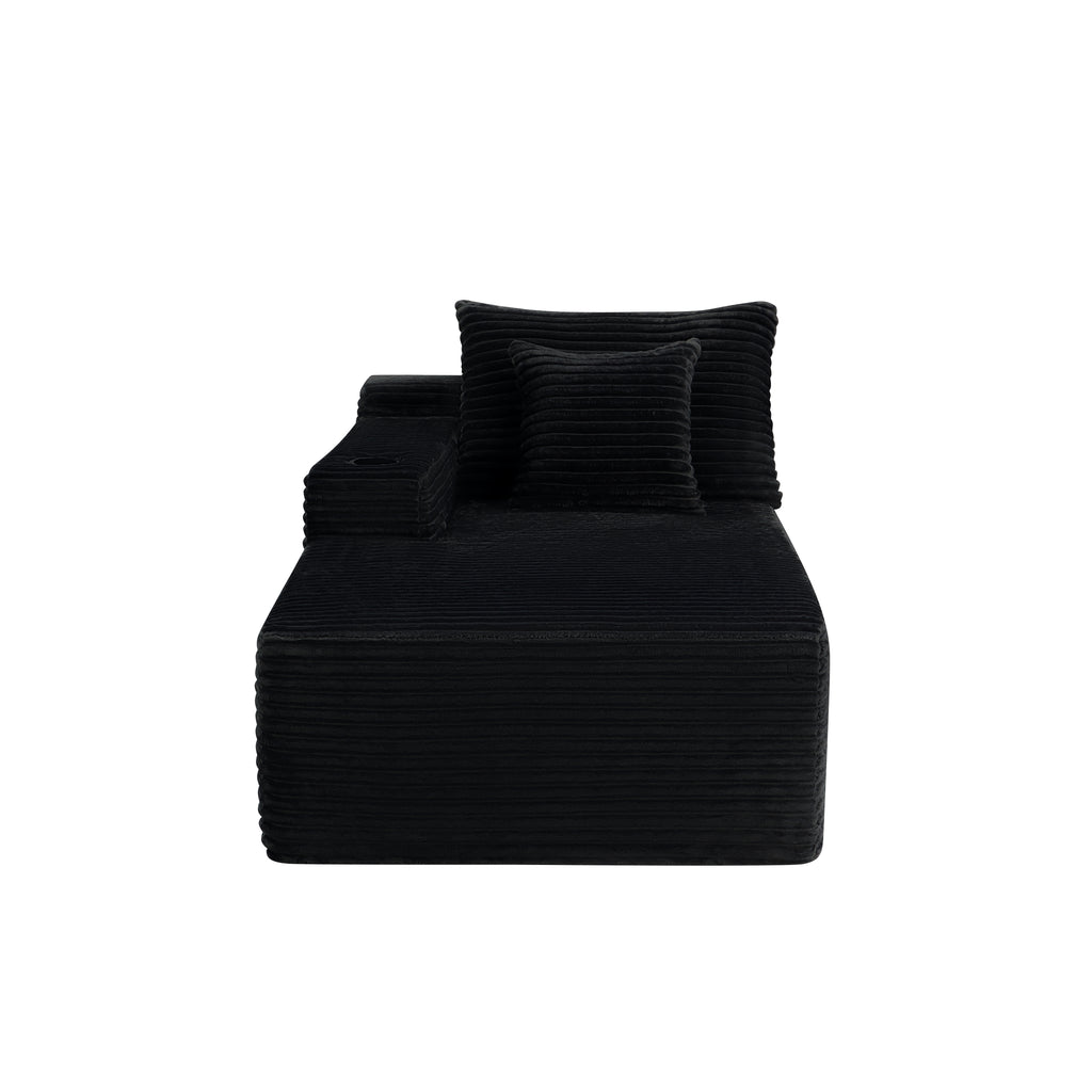 37.5 inch left chaise longue with plush black velvet, cup holder, flexible matching, mainly for living room use.