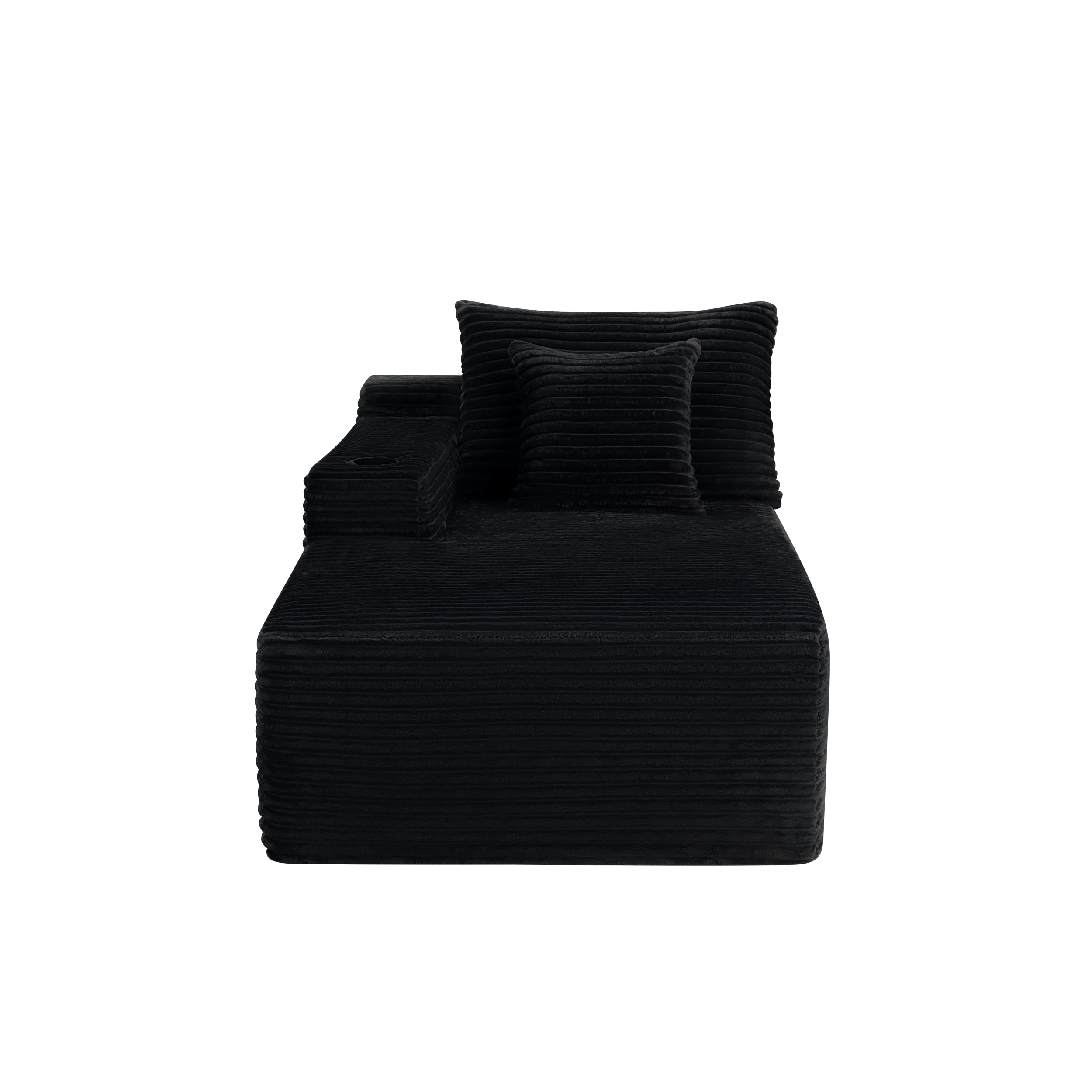 37.5 inch left chaise longue with plush black velvet, cup holder, flexible matching, mainly for living room use.