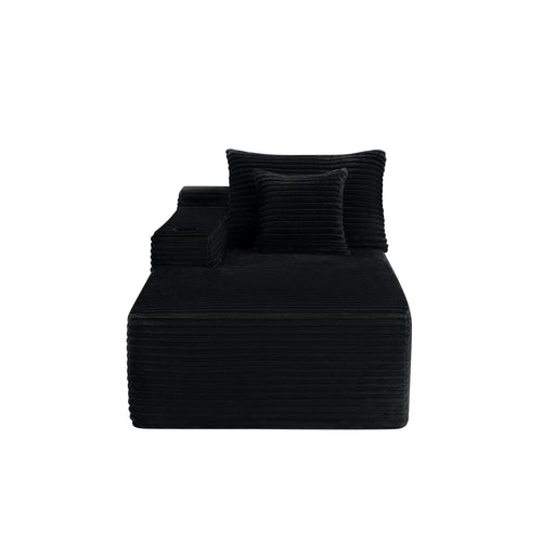 37.5 inch left chaise longue with plush black velvet, cup holder, flexible matching, mainly for living room use.