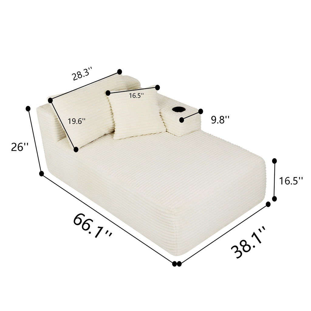 37.5 inch Right chaise longue with plush grey velvet, cup holder, flexible matching, mainly for living room use.