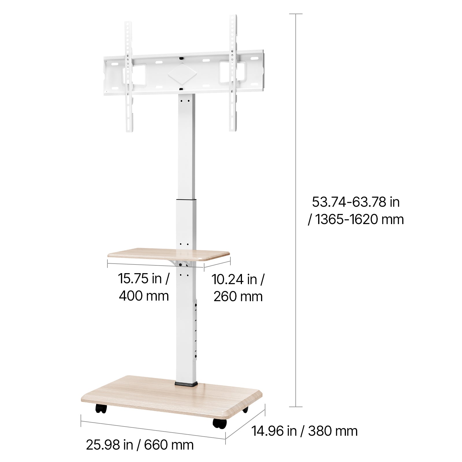Rolling TV Stand, Mobile TV Cart for 32 70 Inch Screens, 25 Left Right Rotation and Height Adjustable TV Mount with Tray, Holds up to 88 lbs for Corner, Bedroom, Outdoor, Max VESA 600x400mm