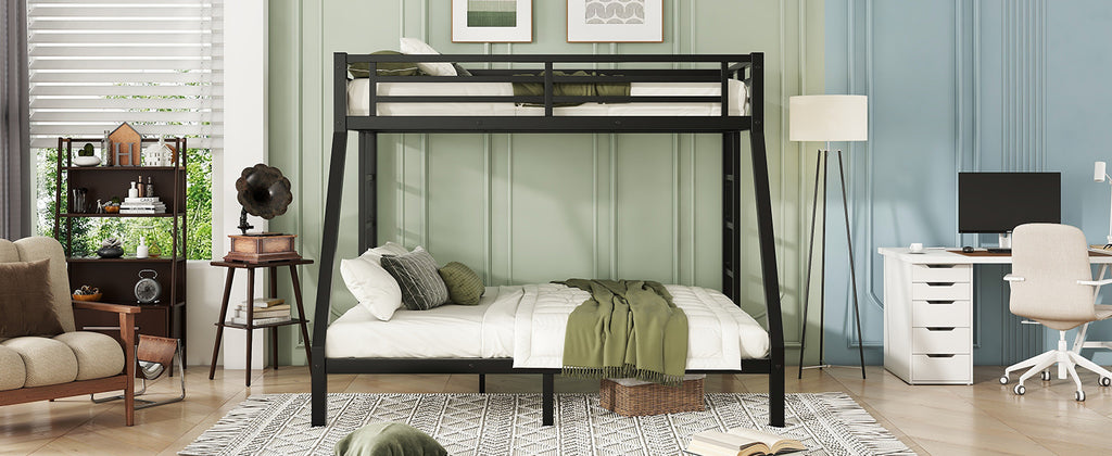 Metal Twin XL over Queen Bunk Bed for Teens and Adults,Space Saving Noise Reduced No Box Spring Needed,Black