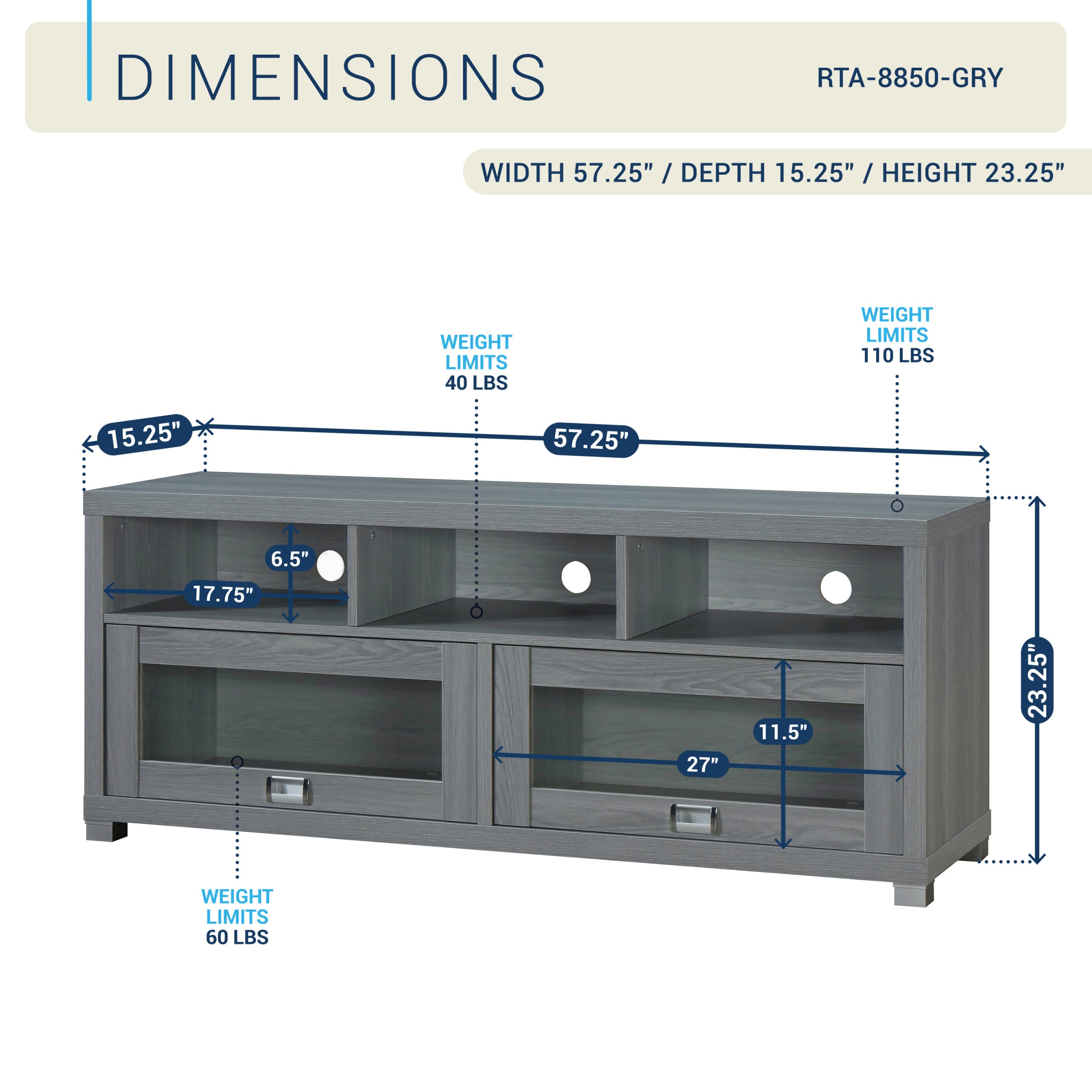 Durbin TV Stand for TVs up to 65in, Grey