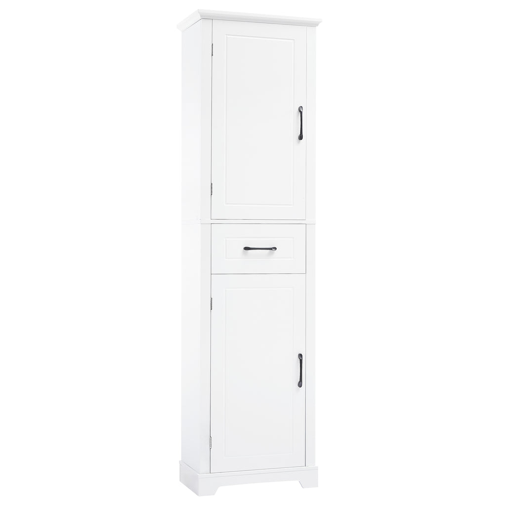 Tall Bathroom Storage Cabinet, Freestanding Storage Cabinet with Two Doors and Adjustable Shelves, Door Shelve Design, MDF Board with Painted Finish, White