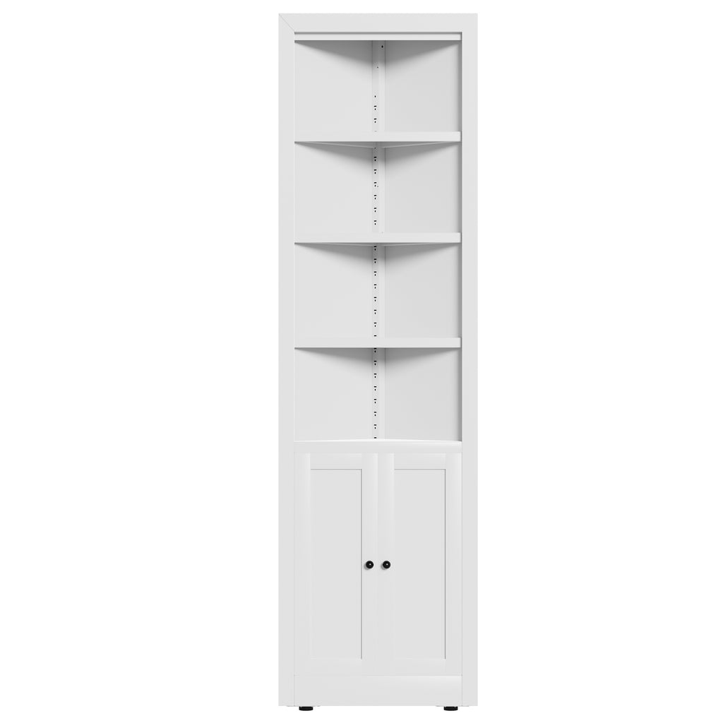 71" Tall Corner Storage Cabinet with 2 Doors, 5 Tier Metal Cabinet with Adjustable Shelves, Freestanding Kitchen Storage for Pantry, Living Room, Bathroom, Laundry Room, Space Saving Furniture, White