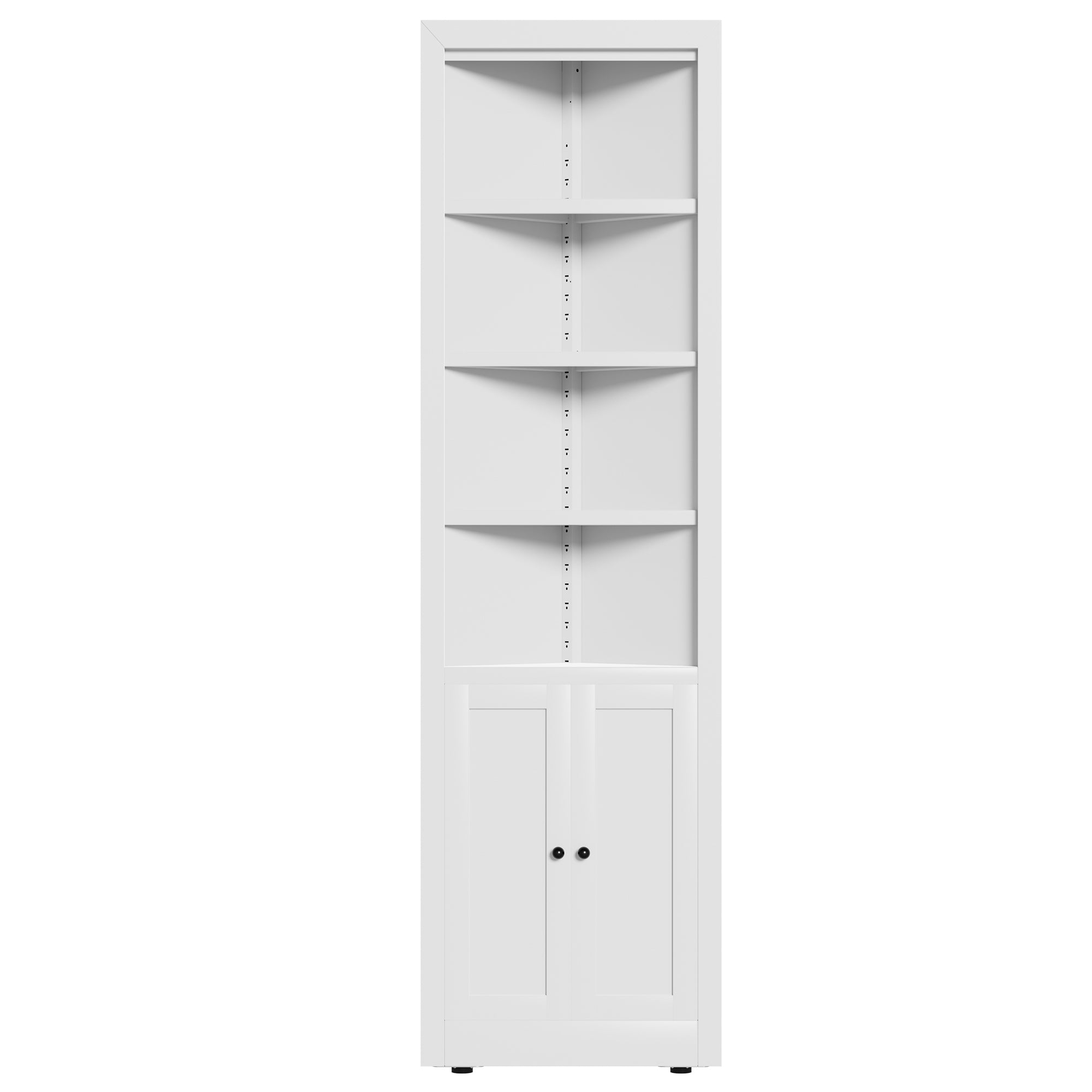 71" Tall Corner Storage Cabinet with 2 Doors, 5 Tier Metal Cabinet with Adjustable Shelves, Freestanding Kitchen Storage for Pantry, Living Room, Bathroom, Laundry Room, Space Saving Furniture, White