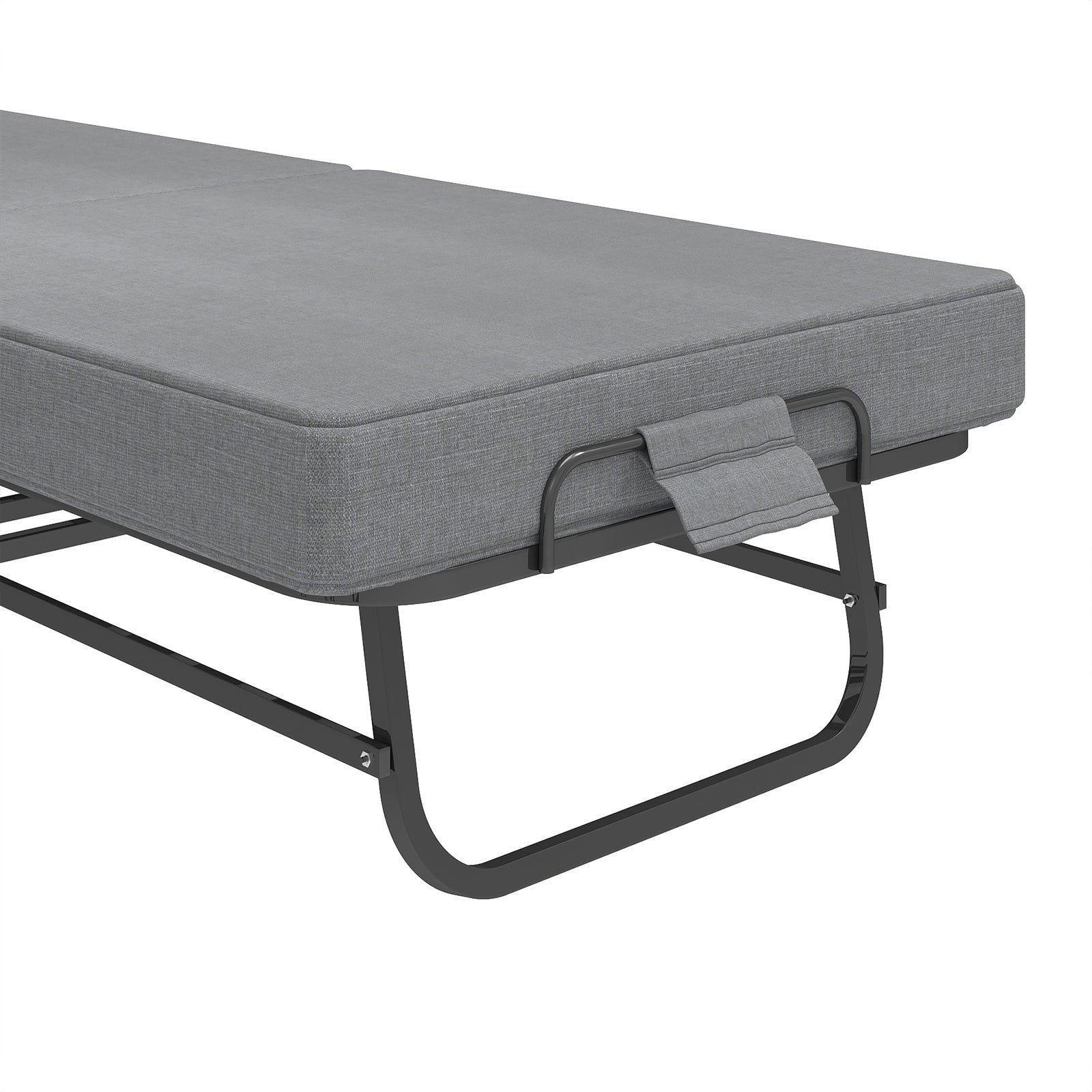 Portable Folding Bed with Memory Foam Mattress, Lockable Wheels, Breathable Linen Fabric for Adults