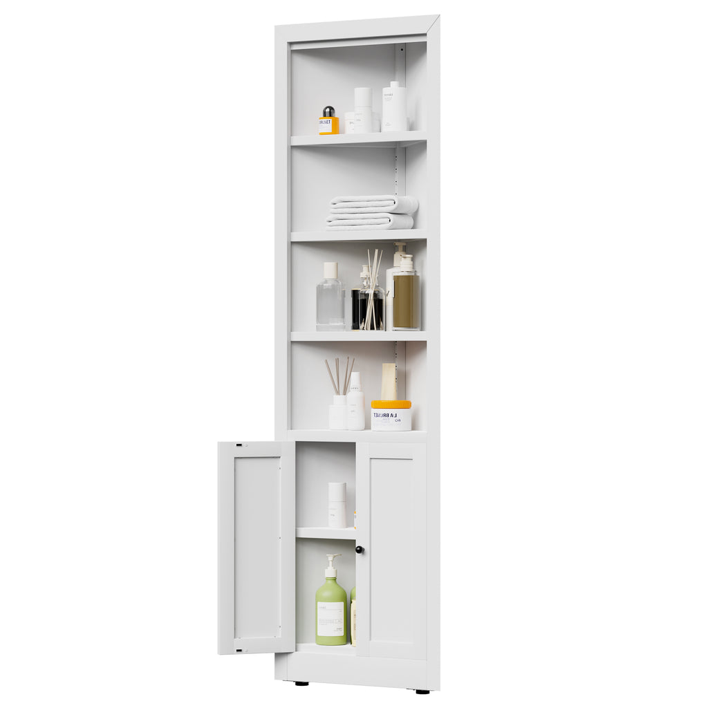 71" Tall Corner Storage Cabinet with 2 Doors, 5 Tier Metal Cabinet with Adjustable Shelves, Freestanding Kitchen Storage for Pantry, Living Room, Bathroom, Laundry Room, Space Saving Furniture, White