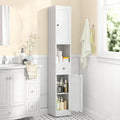71 Inch Tall Bathroom Storage Cabinet, 5 Tier Narrow Metal Cabinet with 2 Doors & Adjustable Shelves, Freestanding Cabinet for Space Saving in Kitchen, Laundry Room, Pantry, White