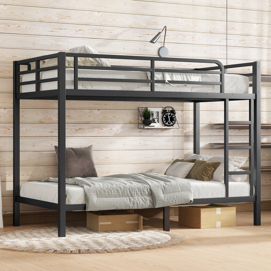 Metal Twin XL over Twin XL Bunk Bed for Teens and Adults,Space Saving Noise Reduced No Box Spring Needed, Black