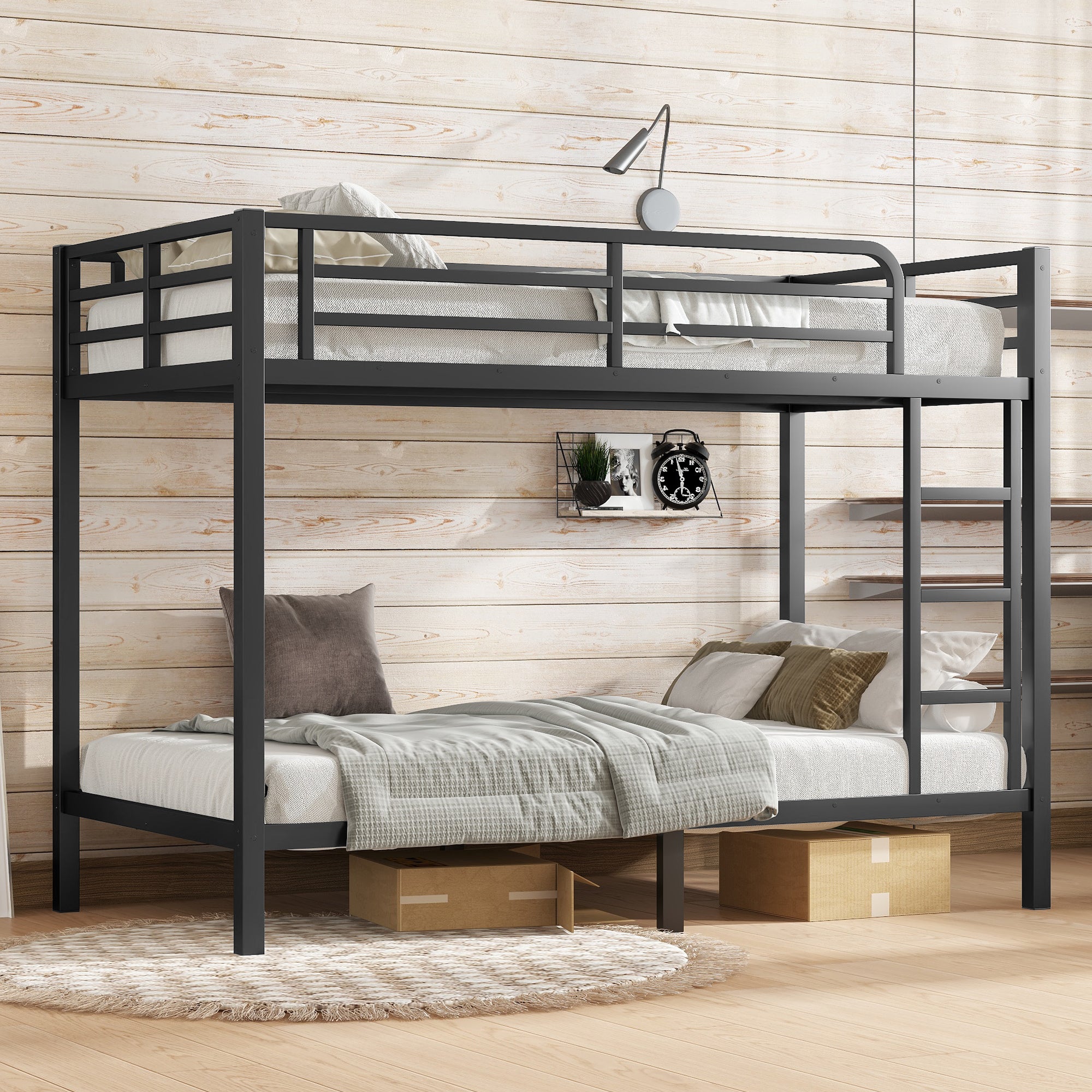 Metal Twin XL over Twin XL Bunk Bed for Teens and Adults,Space Saving Noise Reduced No Box Spring Needed, Black