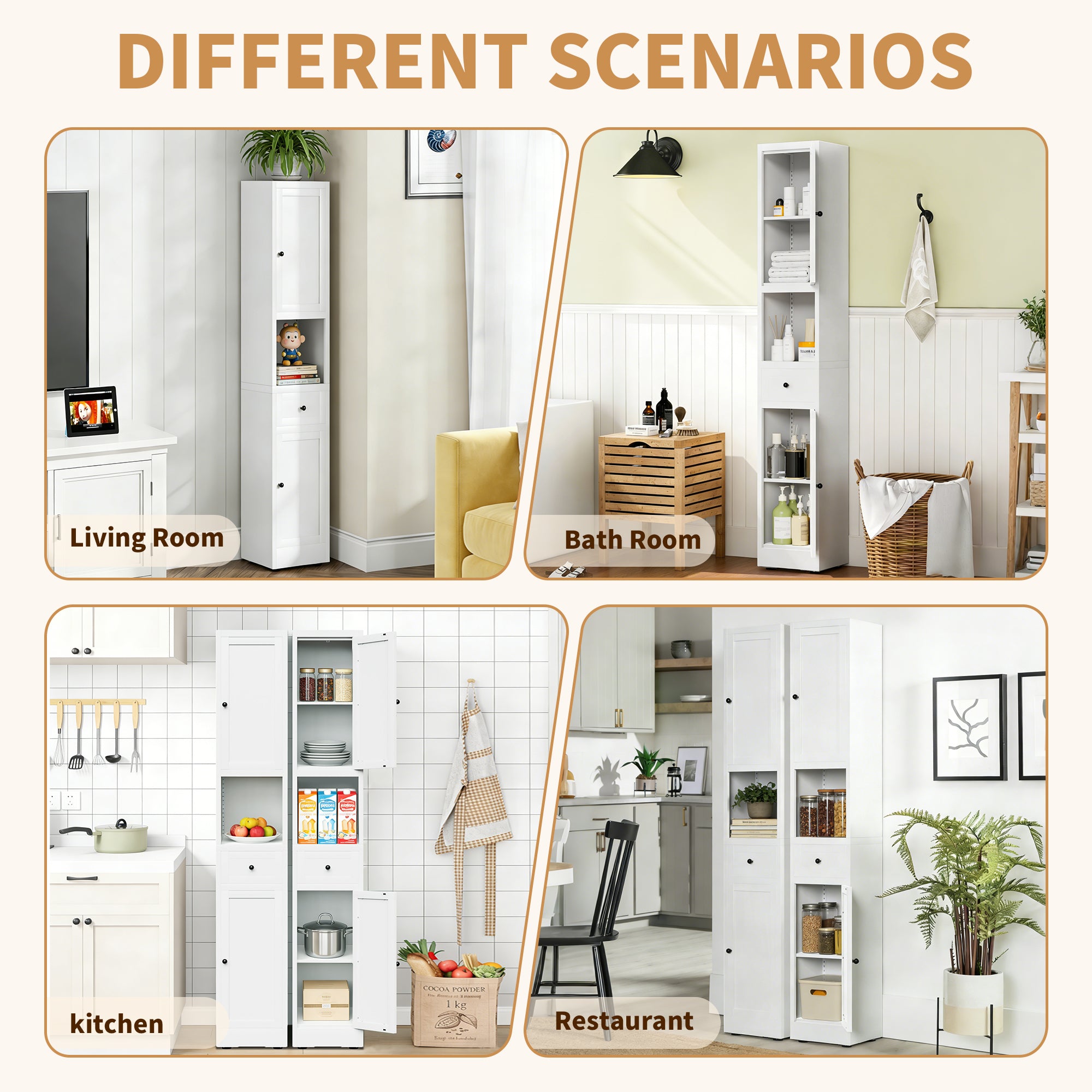 71 Inch Tall Bathroom Storage Cabinet, 5 Tier Narrow Metal Cabinet with 2 Doors & Adjustable Shelves, Freestanding Cabinet for Space Saving in Kitchen, Laundry Room, Pantry, White