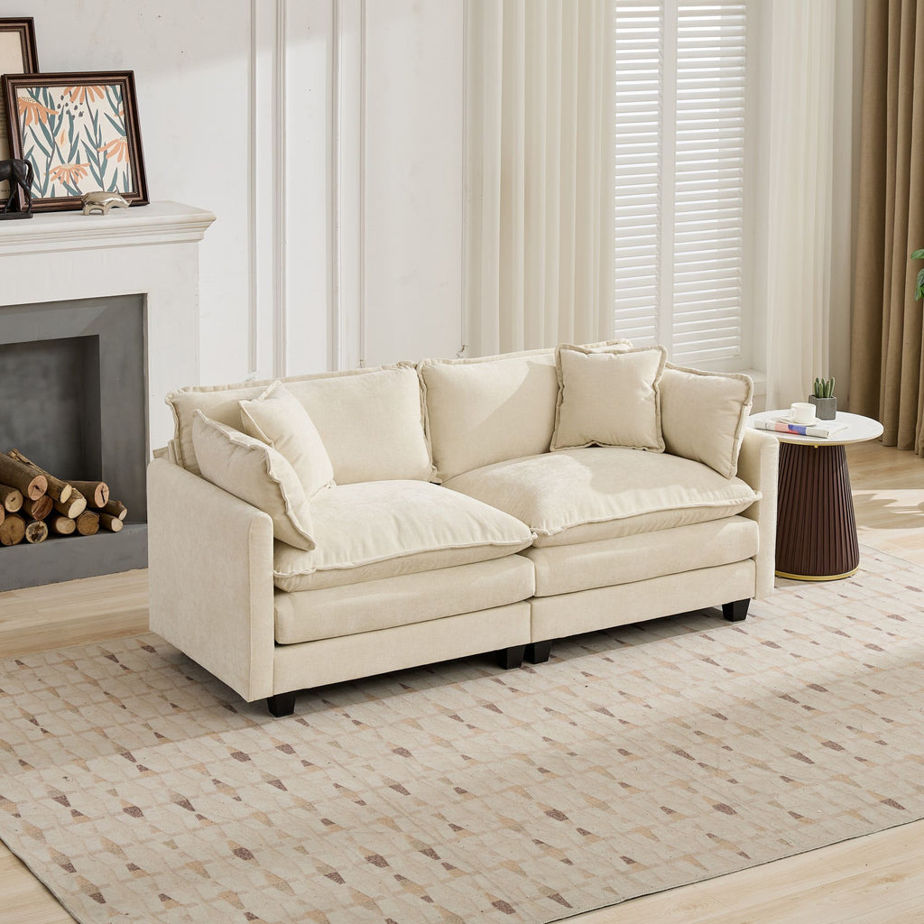 Cloud Sofa LoveSeat Ottoman is not included , Modern Sectional Couch, for Living Room Bedroom and Apartment, Comfy Double Layer Upholstered Seat Cushion, Breathable Chenille Fabric, Beige,SW5012BG