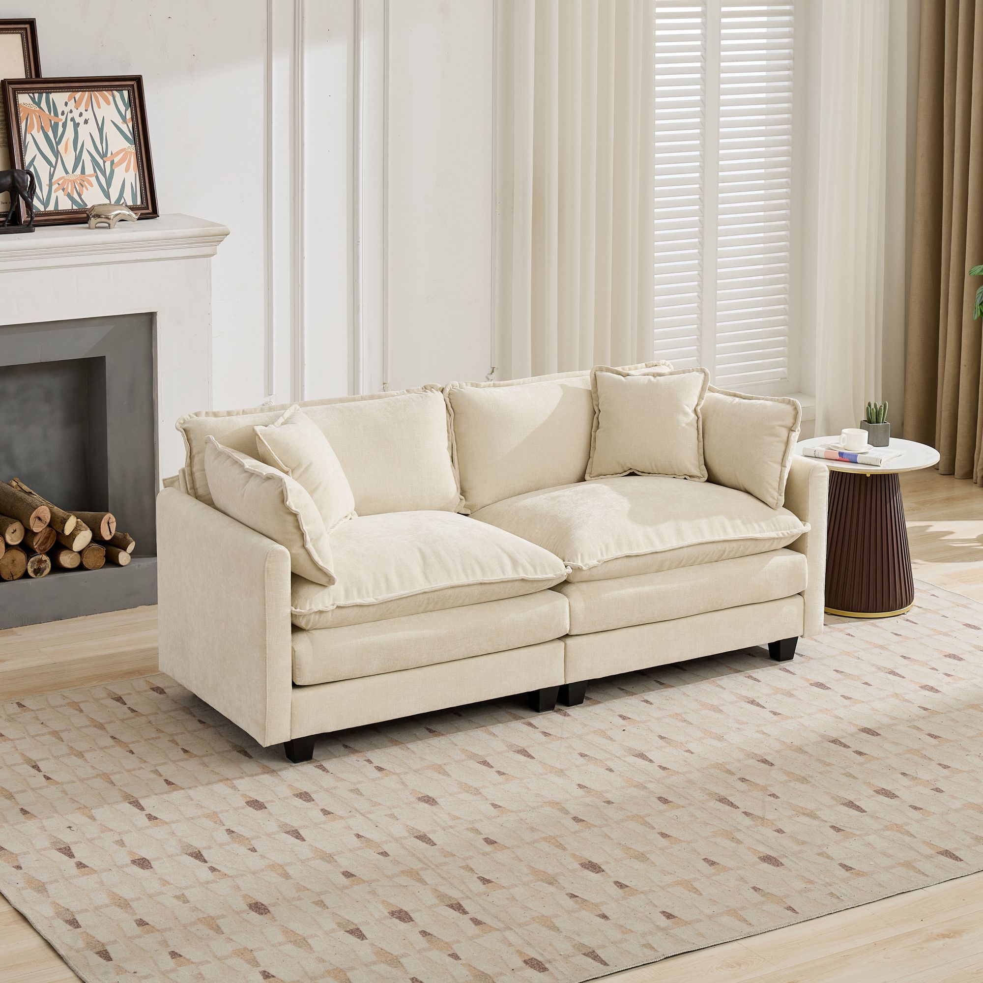 Cloud Sofa LoveSeat Ottoman is not included , Modern Sectional Couch, for Living Room Bedroom and Apartment, Comfy Double Layer Upholstered Seat Cushion, Breathable Chenille Fabric, Beige,SW5012BG
