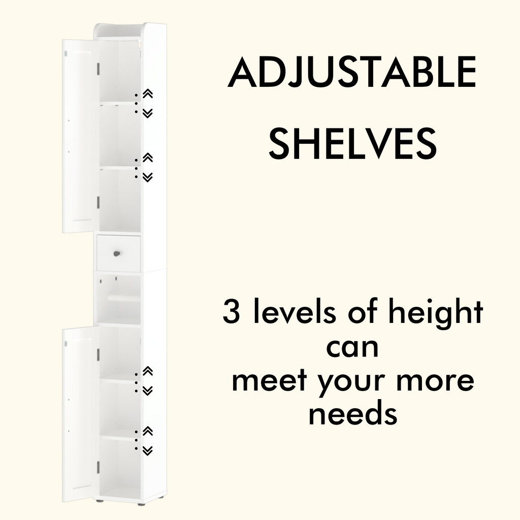 67.51" Tall Bathroom Storage Cabinet with Adjustable Shelves,Slim 2 Doors Freestanding Cabinet with Anti Tip, Open compartments, for Home, Small Spaces, Bathroom,Kitchen, Living Room, White