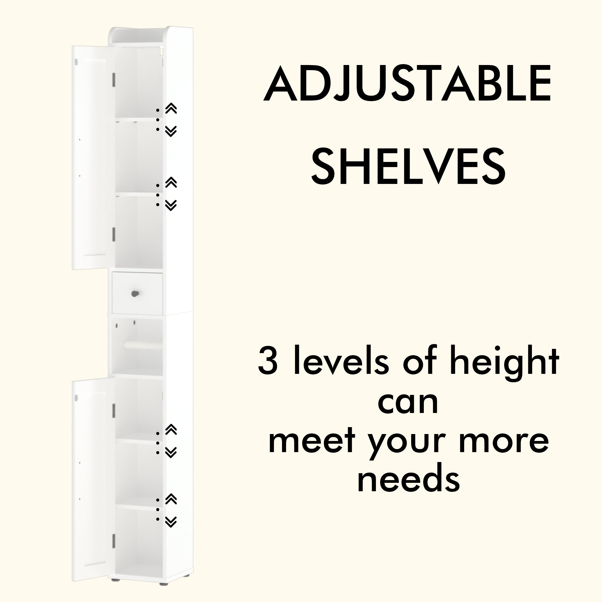 67.51" Tall Bathroom Storage Cabinet with Adjustable Shelves,Slim 2 Doors Freestanding Cabinet with Anti Tip, Open compartments, for Home, Small Spaces, Bathroom,Kitchen, Living Room, White