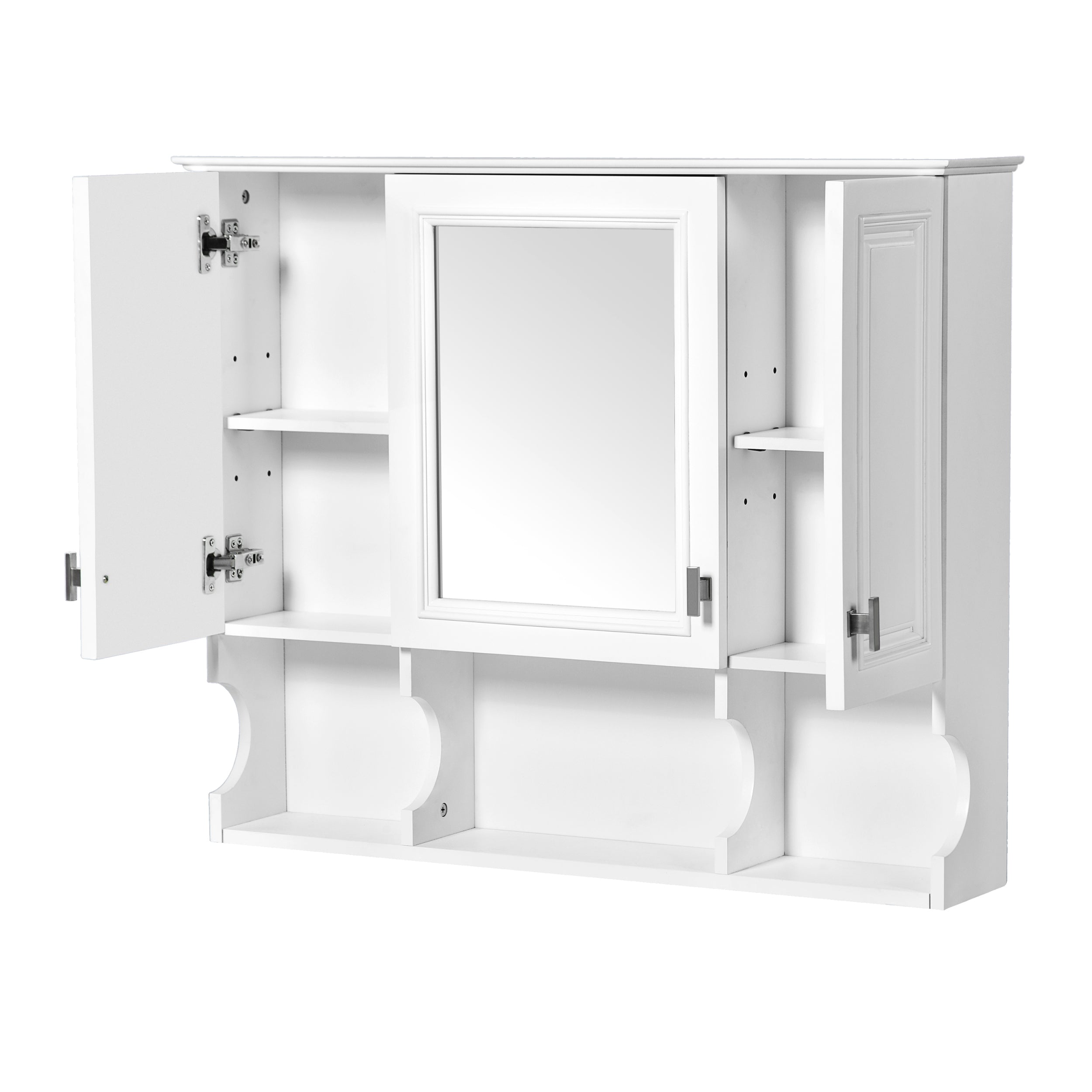 35'' x 28'' Wall Mounted Bathroom Medicine Cabinet, Modern Bathroom Wall Cabinet with Mirror, Mirror Cabinet with Open Shelves
