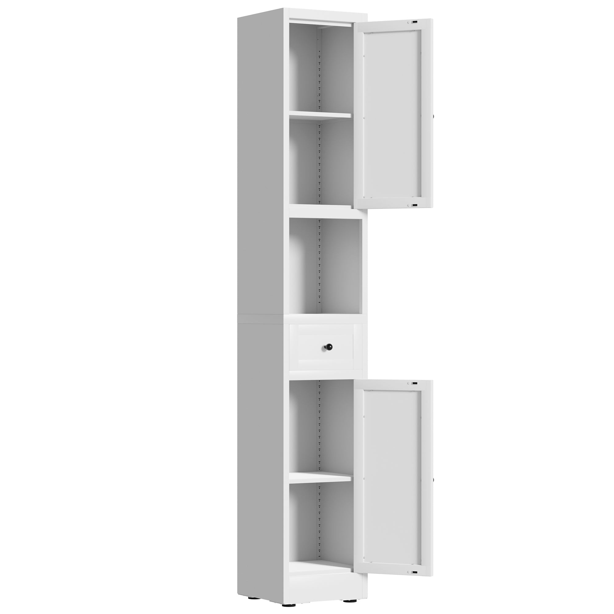 71 Inch Tall Bathroom Storage Cabinet, 5 Tier Narrow Metal Cabinet with 2 Doors & Adjustable Shelves, Freestanding Cabinet for Space Saving in Kitchen, Laundry Room, Pantry, White
