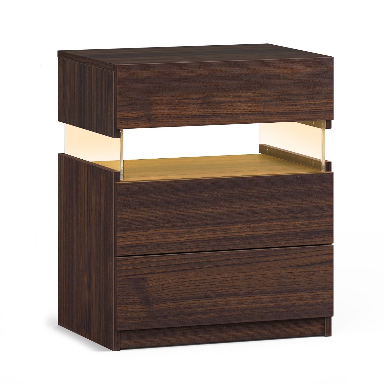 LED Nightstands 3 Drawer Dresser for Bedroom End Table with Acrylic Board LED Bedside Tables Walnut