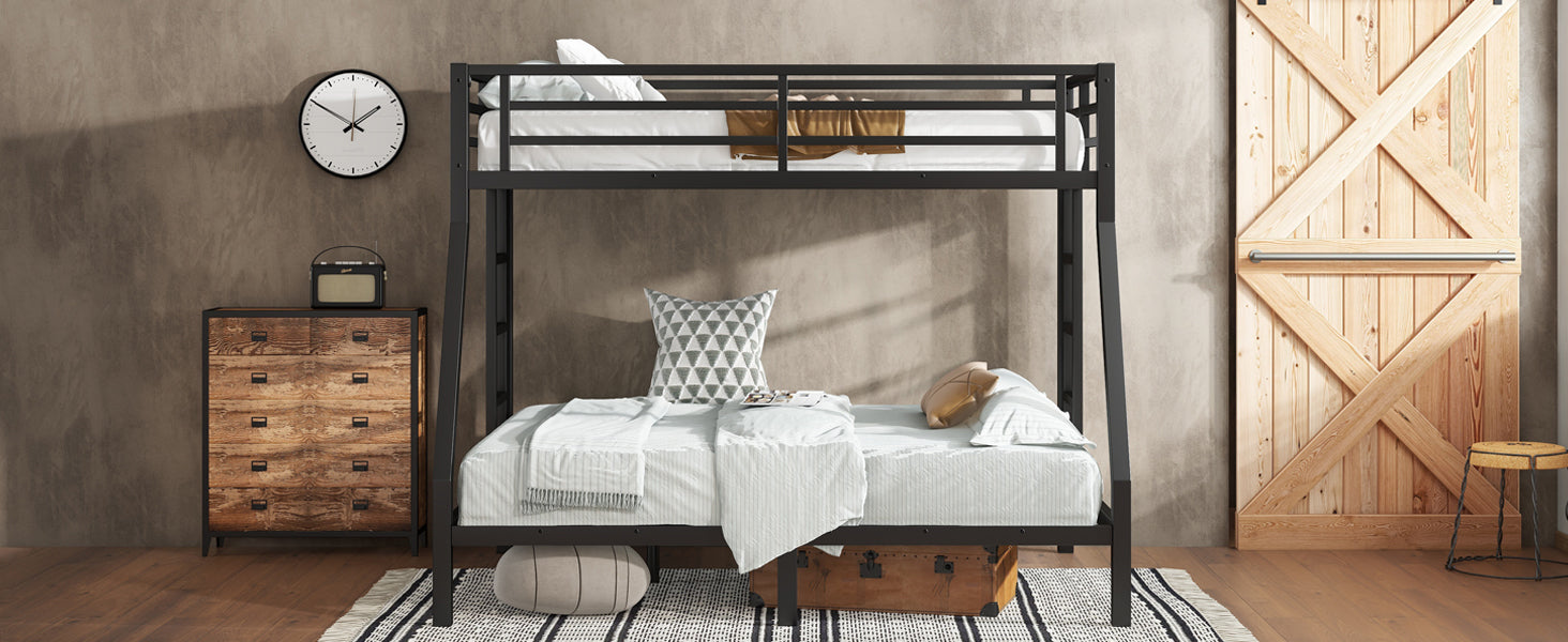 Metal Twin over Full Bunk Bed for Teens and Adults,Space Saving Noise Reduced No Box Spring Needed, Black