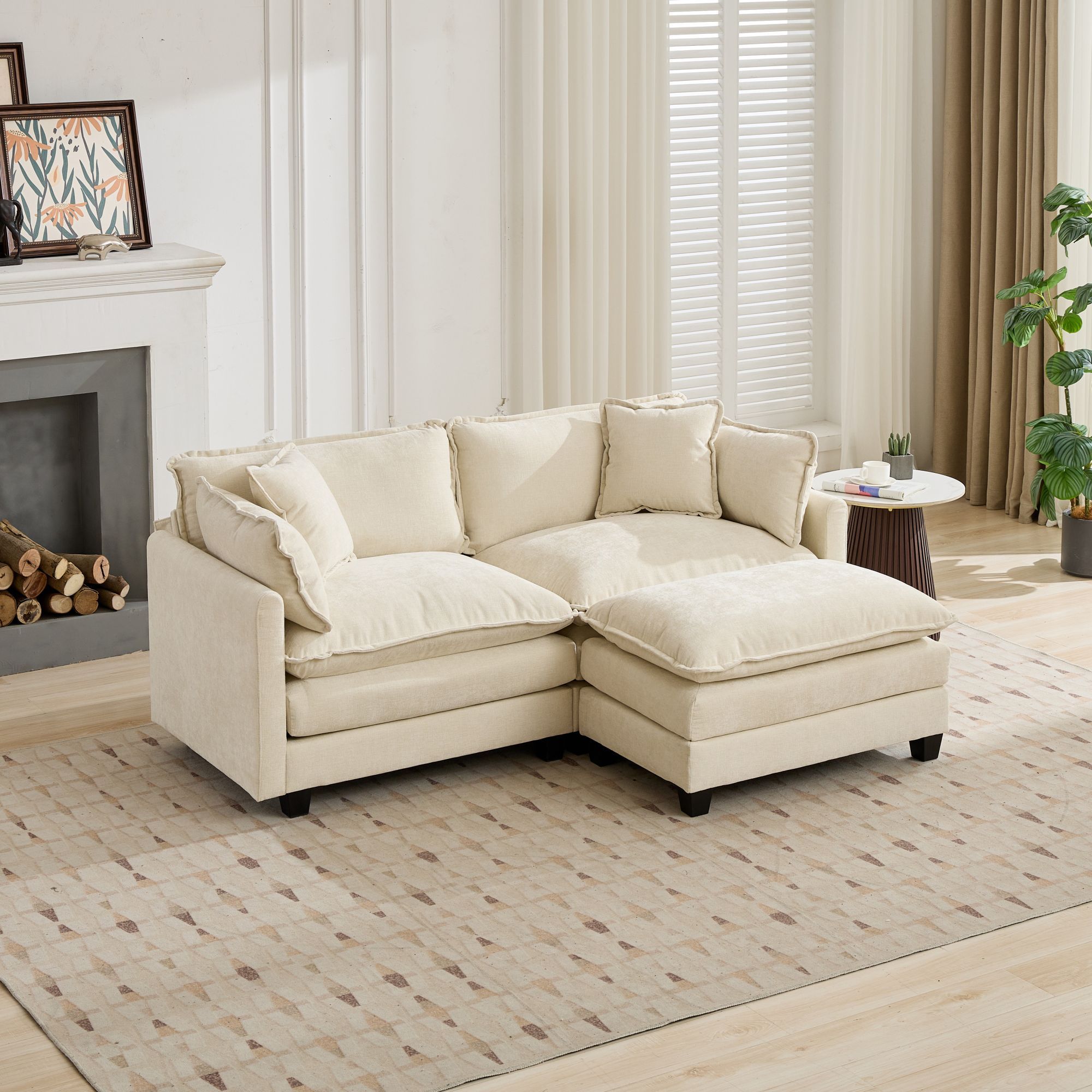 Cloud Sofa LoveSeat Ottoman is not included , Modern Sectional Couch, for Living Room Bedroom and Apartment, Comfy Double Layer Upholstered Seat Cushion, Breathable Chenille Fabric, Beige,SW5012BG