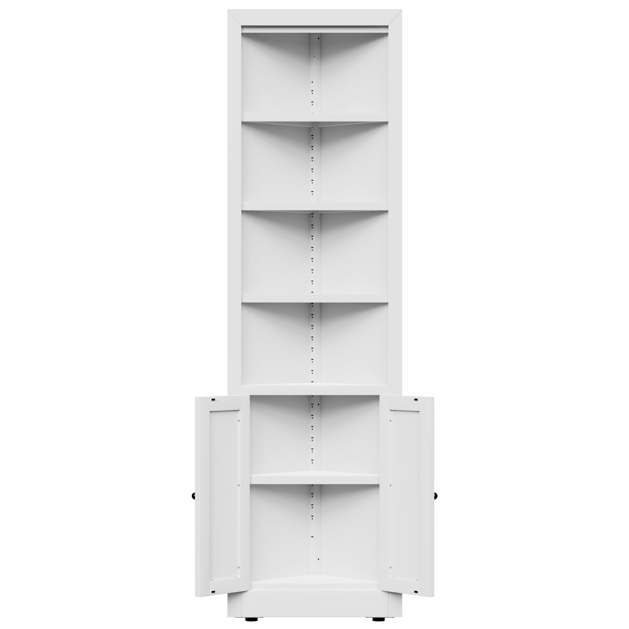 71" Tall Corner Storage Cabinet with 2 Doors, 5 Tier Metal Cabinet with Adjustable Shelves, Freestanding Kitchen Storage for Pantry, Living Room, Bathroom, Laundry Room, Space Saving Furniture, White