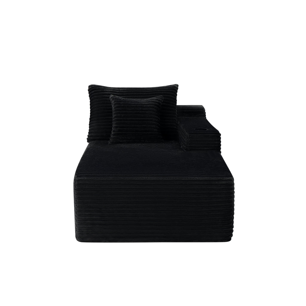 37.5 inch Right chaise longue with plush black velvet, cup holder, flexible matching, mainly for living room use.