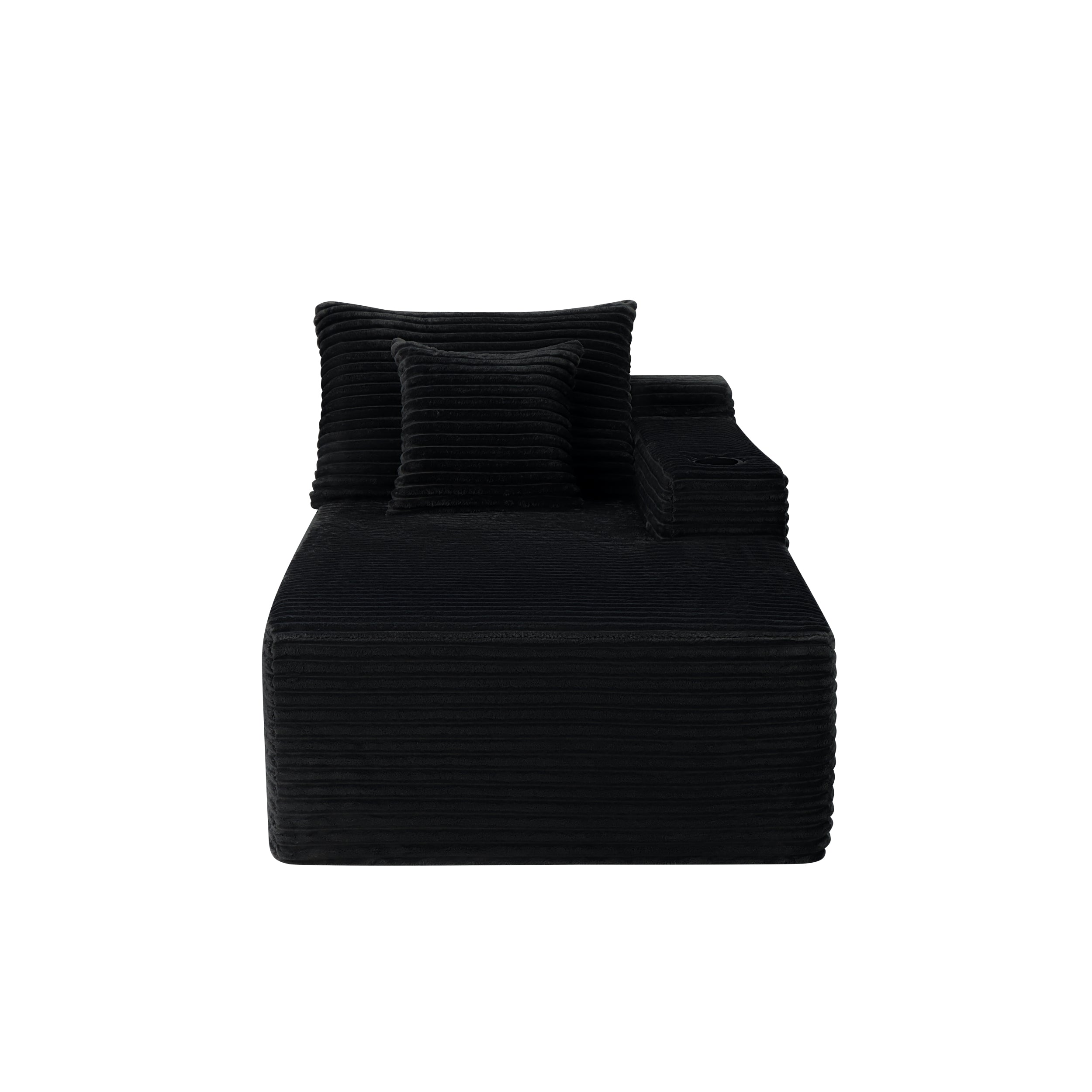 37.5 inch Right chaise longue with plush black velvet, cup holder, flexible matching, mainly for living room use.