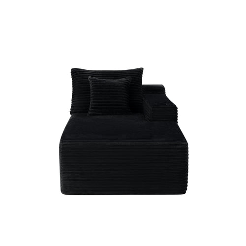 37.5 inch Right chaise longue with plush black velvet, cup holder, flexible matching, mainly for living room use.