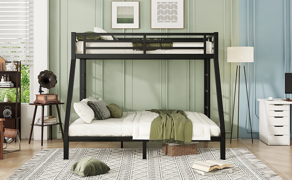 Metal Twin XL over Queen Bunk Bed for Teens and Adults,Space Saving Noise Reduced No Box Spring Needed,Black