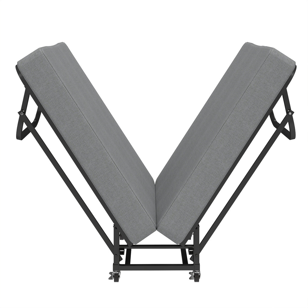 Portable Folding Bed with Memory Foam Mattress, Lockable Wheels, Breathable Linen Fabric for Adults