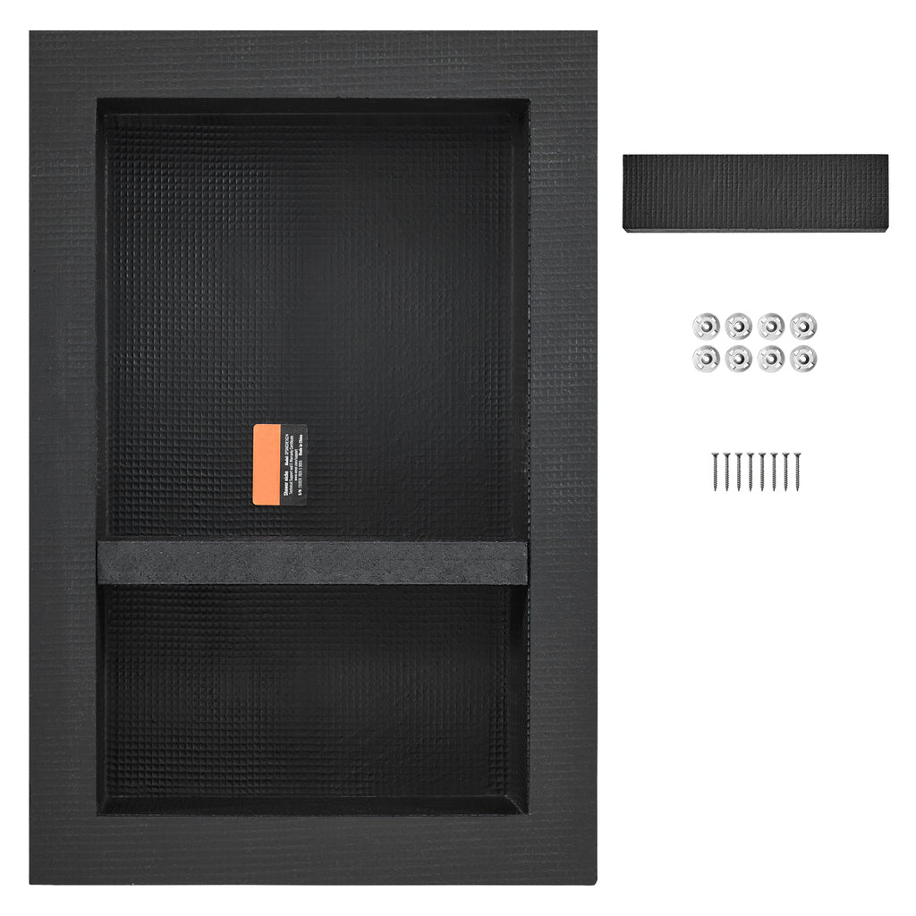 Shower Niche Ready for Tile 16" x 24", Double Shelf Organizer, Square Corners Wall inserted Niche Recessed, Sealed Protection Modern Soap Storage Niche for Shower Bathroom, Black