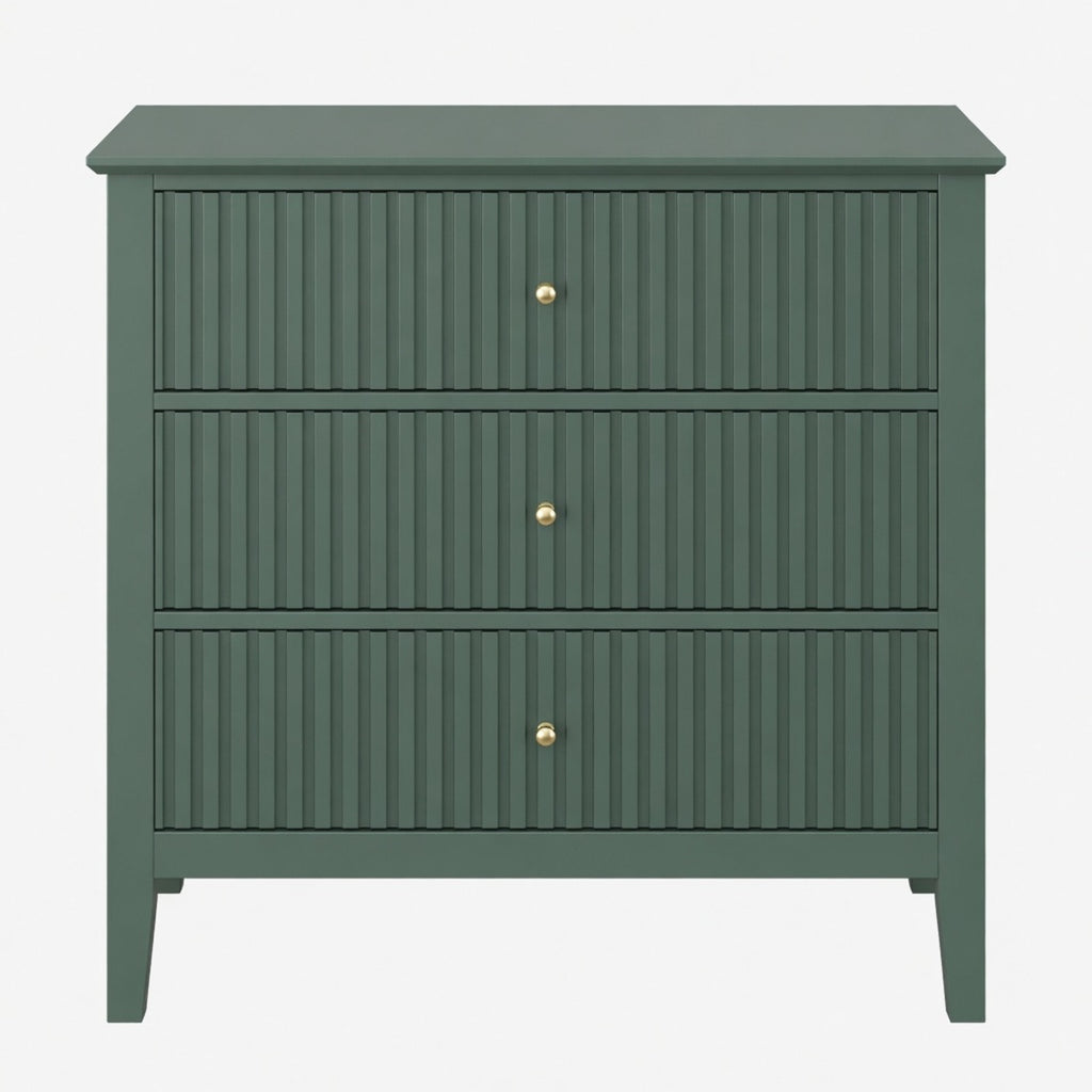 32" Wide Green Fluted 3 Drawer Nightstand, Large Modern Bedroom End Table