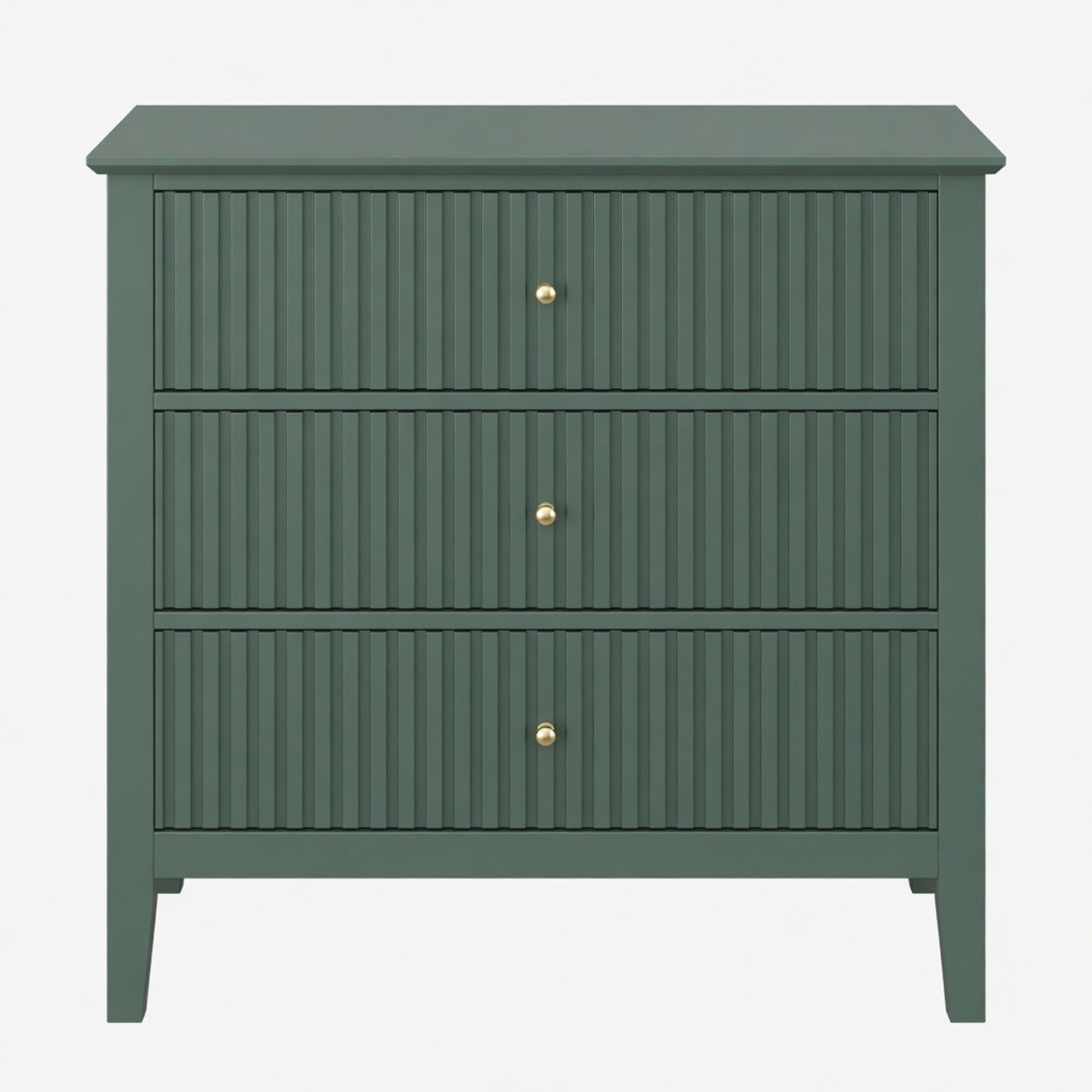 32" Wide Green Fluted 3 Drawer Nightstand, Large Modern Bedroom End Table