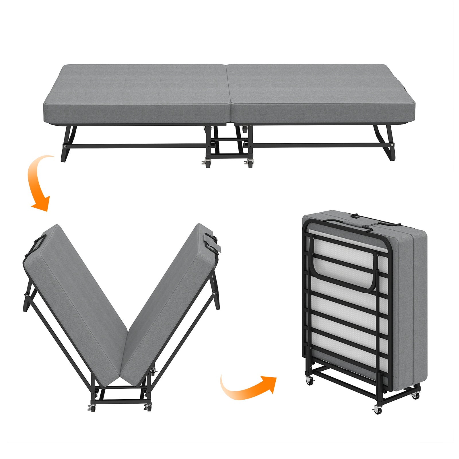 Portable Folding Bed with Memory Foam Mattress, Lockable Wheels, Breathable Linen Fabric for Adults