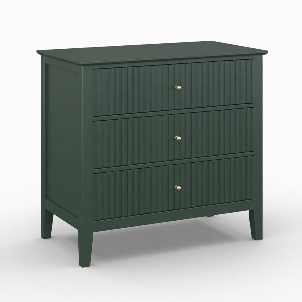 32" Wide Green Fluted 3 Drawer Nightstand, Large Modern Bedroom End Table