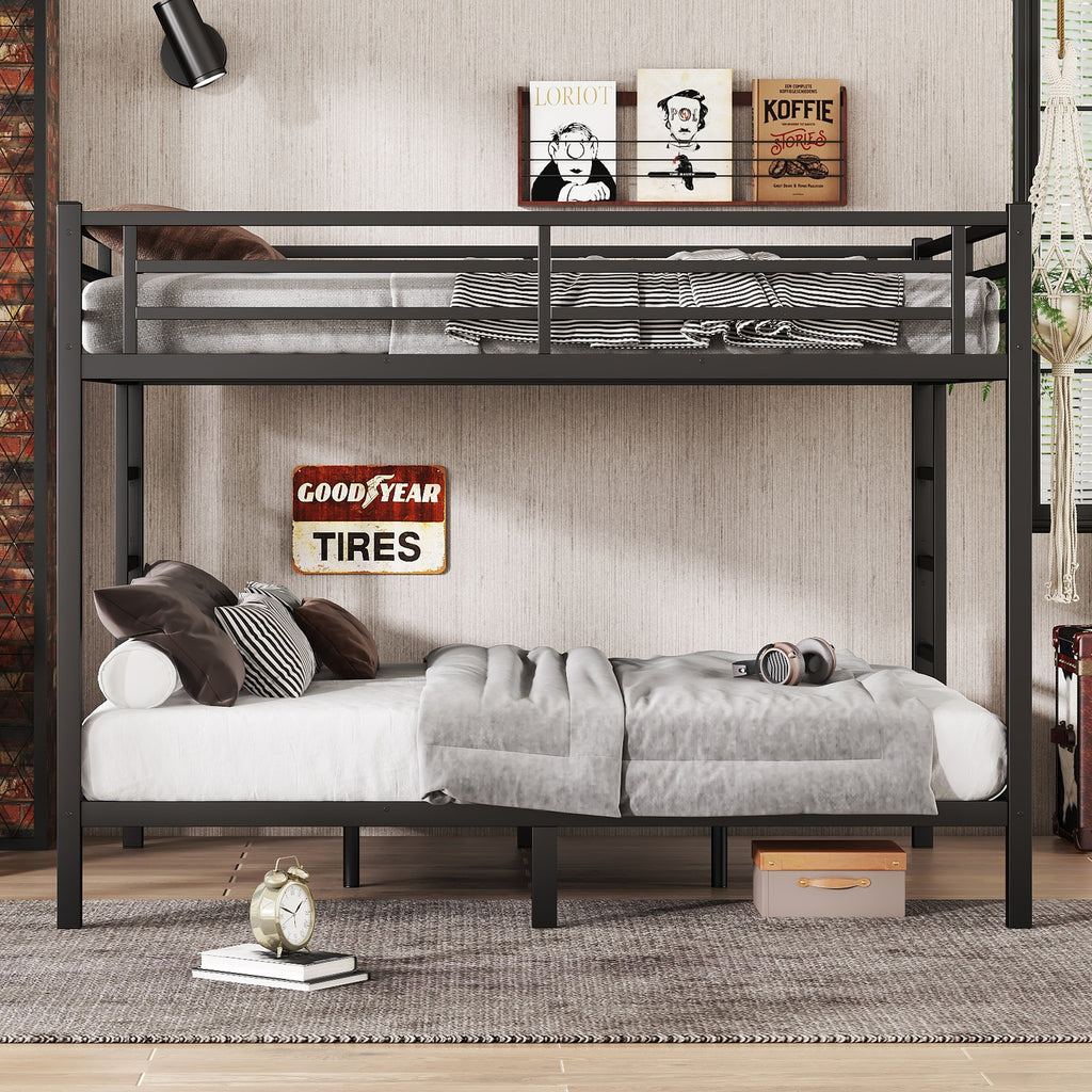 Metal Queen over Queen Bunk Bed for Teens and Adults,Space Saving Noise Reduced No Box Spring Needed, Black