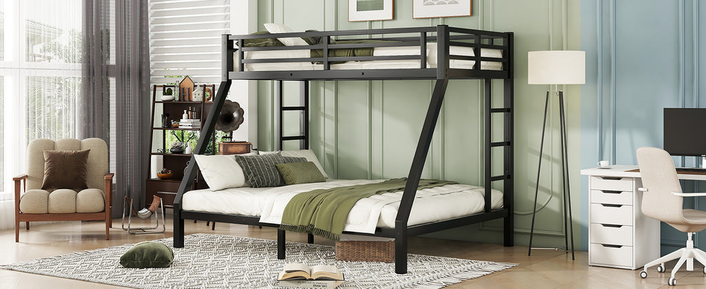 Metal Twin XL over Queen Bunk Bed for Teens and Adults,Space Saving Noise Reduced No Box Spring Needed,Black