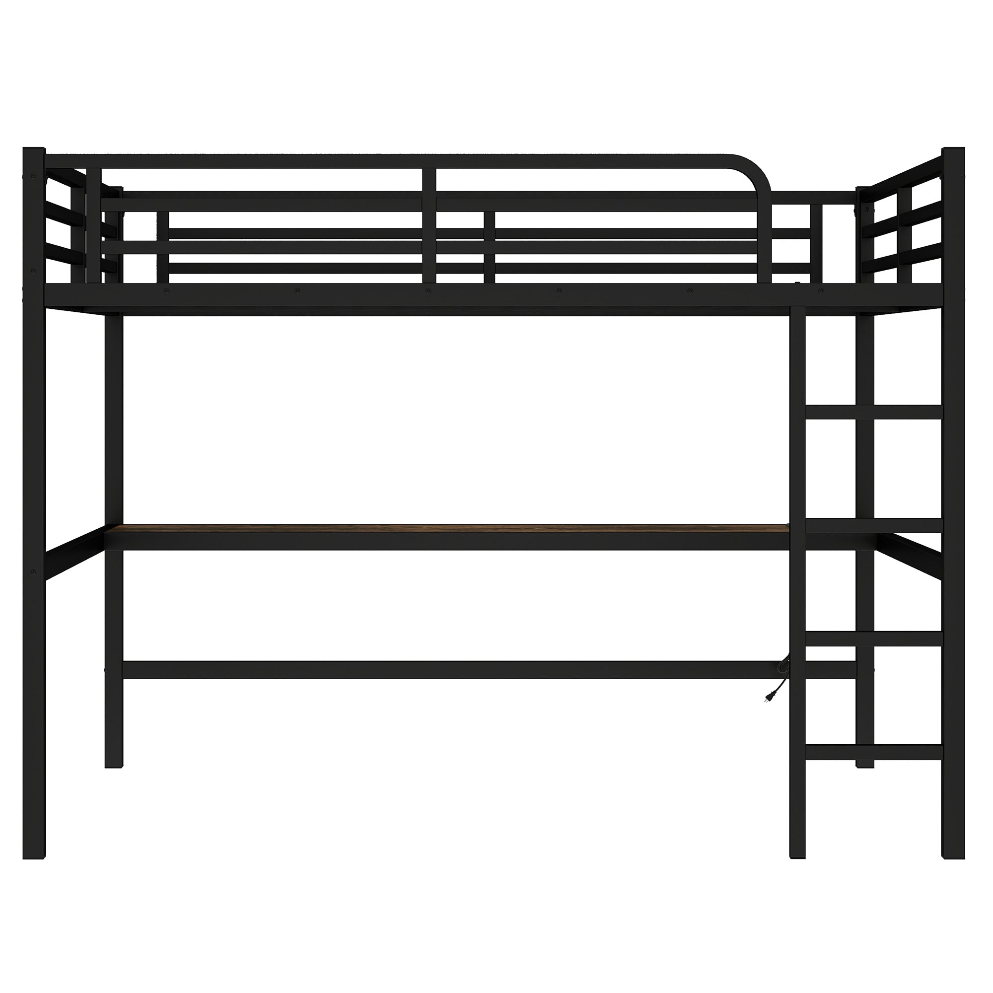 Metal Queen Size Loft Bed with Power Outlet and LED Lighted, Space Saving, Noise Reduced, Black
