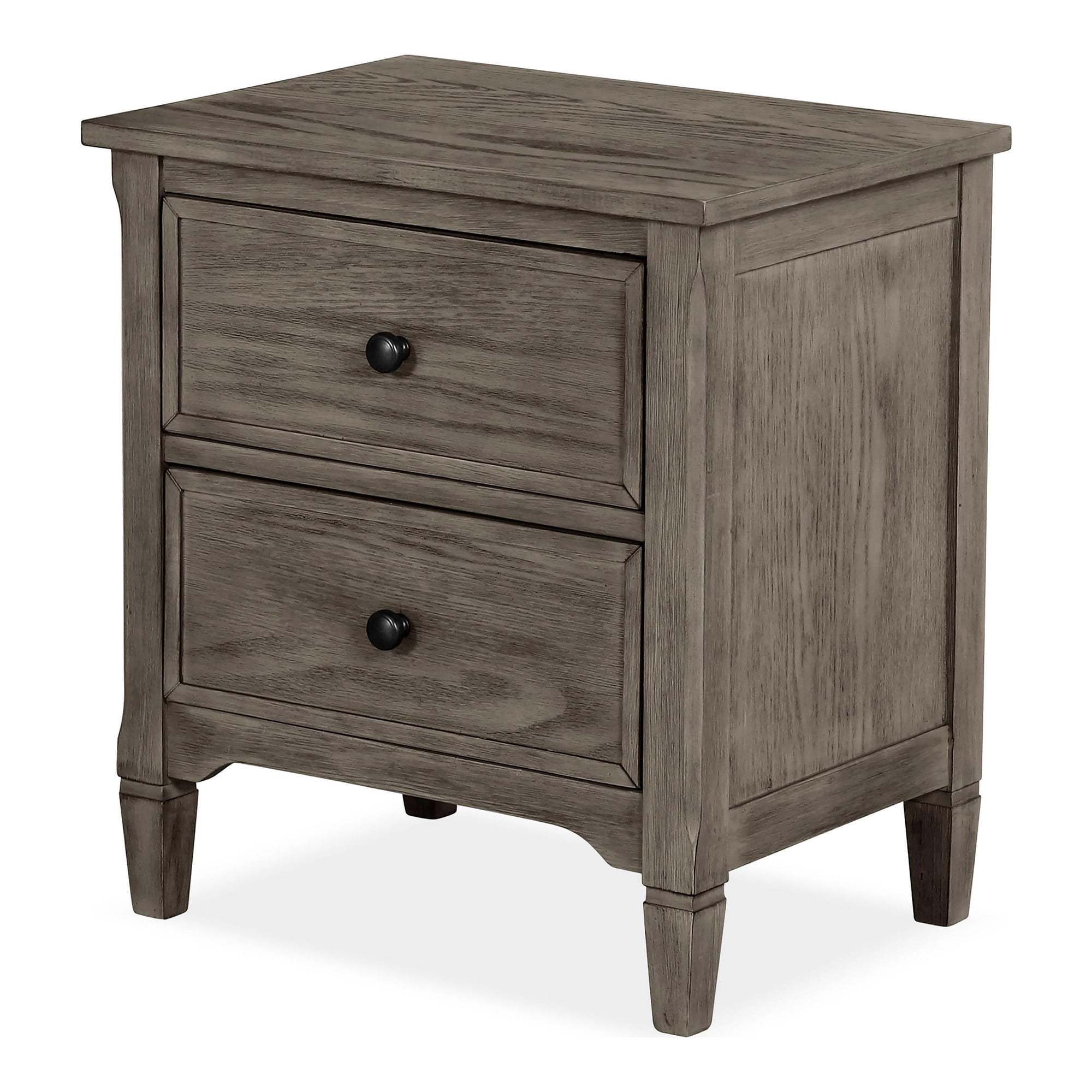 Wire Brushed Warm Gray 1pc Nightstand Bedside Table Round Pull Knobs Bedroom Furniture